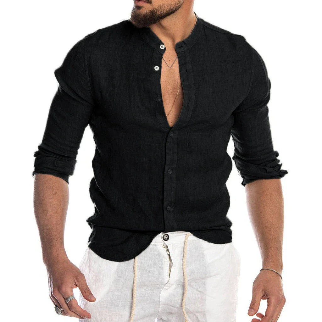Versatile linen blend men's shirt in various colors and sizes, featuring a classic button-down design for comfortable and stylish wear.