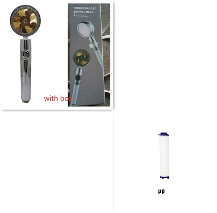 360-degree rotating high-pressure shower head with built-in fan and adjustable water spray