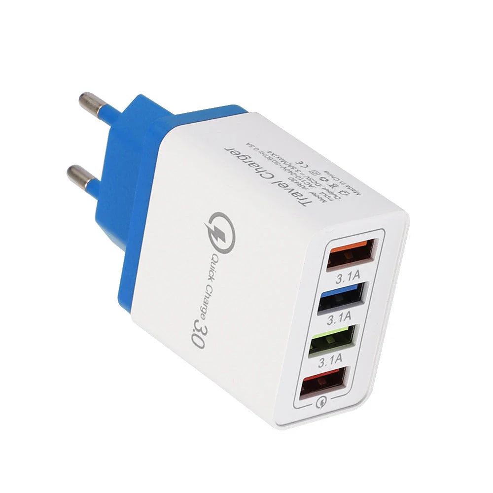 4-Port High-Speed USB Wall Charger with Quick Charge 3.0 Technology for Simultaneous Charging of Multiple Devices