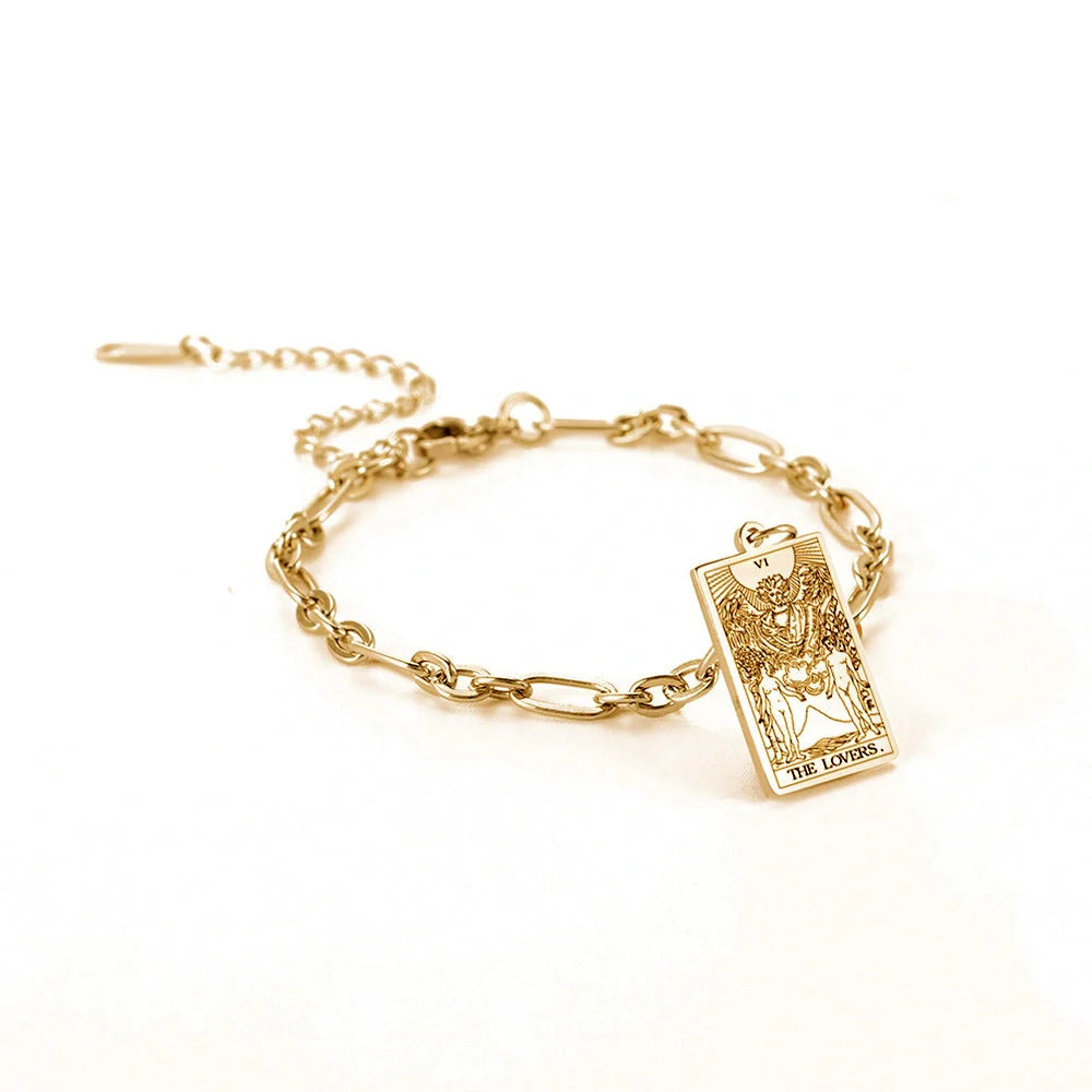 12 Tarot Card Series Fashion Trend Long Oval Link Chain Bracelet in gold and silver finishes