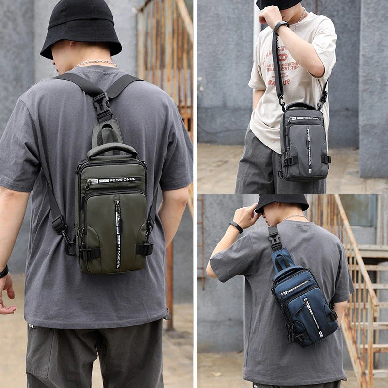 Versatile crossbody bag with multiple pockets and compartments, made of durable nylon for the modern, on-the-go gentleman