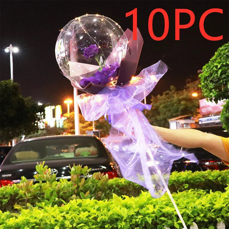 A luminous bouquet of glowing rose-shaped balloons, creating a magical and enchanting display.