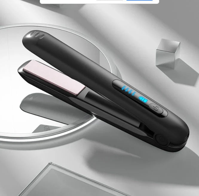 Cordless hair straightener and curler with adjustable temperature and long-lasting battery for on-the-go styling