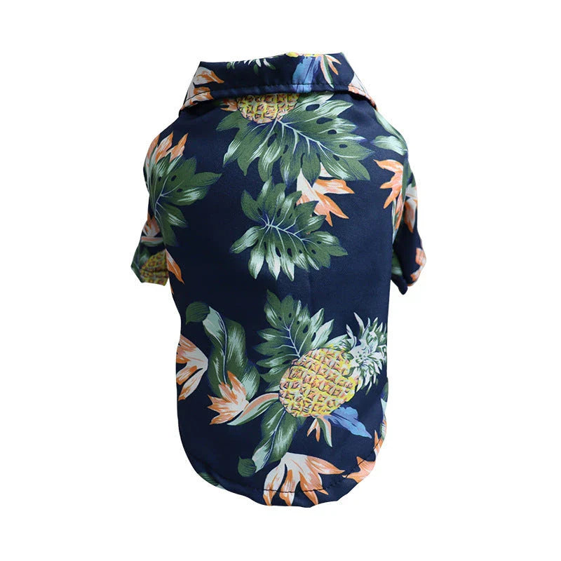 Chic summer dog shirt in vibrant tropical prints, made of breathable chiffon fabric for comfort