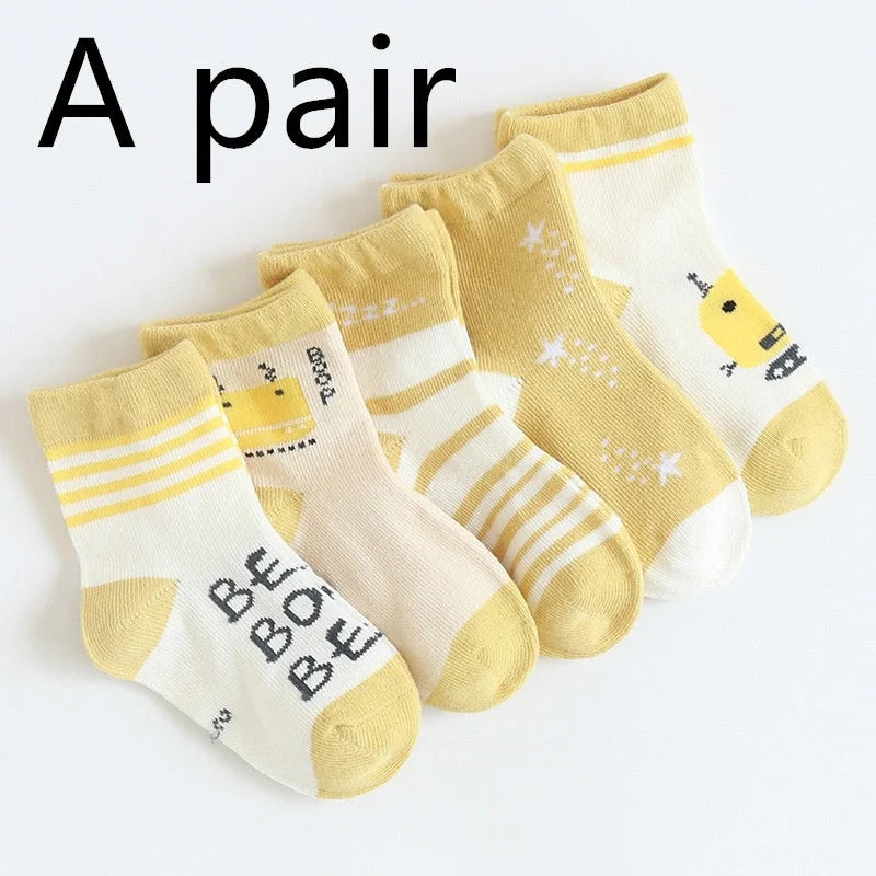 Kids' cartoon jacquard cotton socks in various fun designs for comfort and style