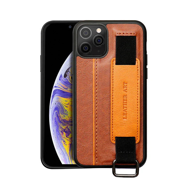 A leather wristband phone case with a versatile design, offering protection and hands-free convenience for smartphone users.
