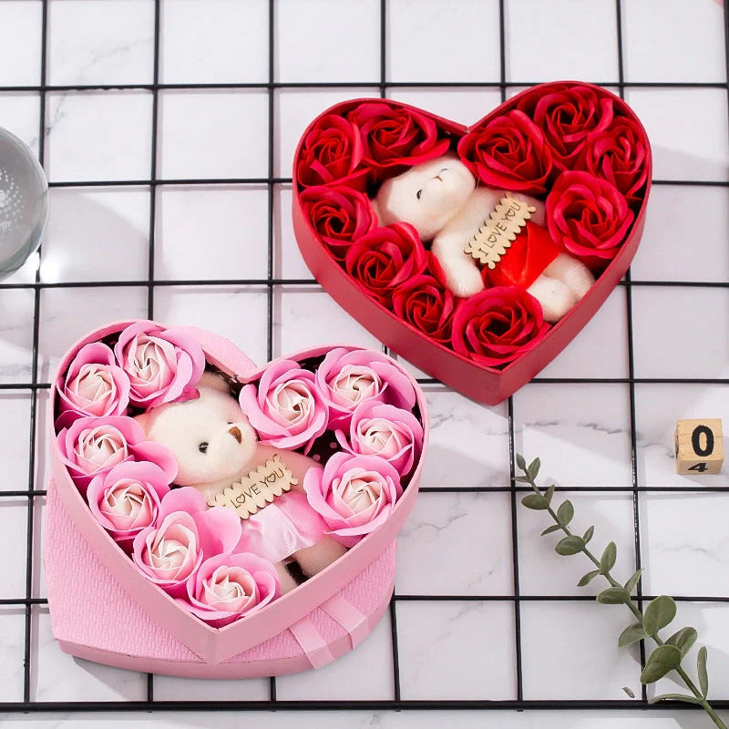 Heart-shaped rose soap gift box in red and pink, perfect for romantic occasions