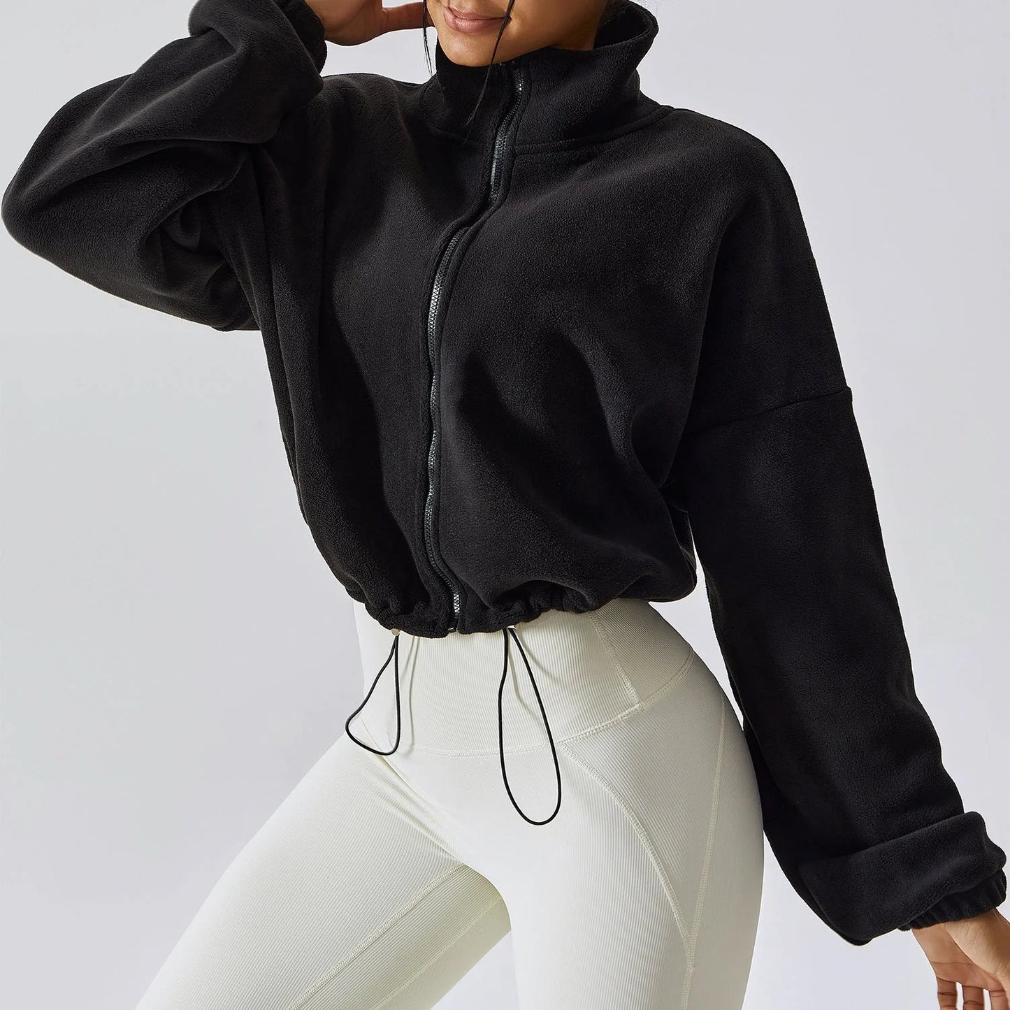 Luxurious cashmere-blend autumn jacket for women with stand collar and loose fit, available in a range of classic British colours