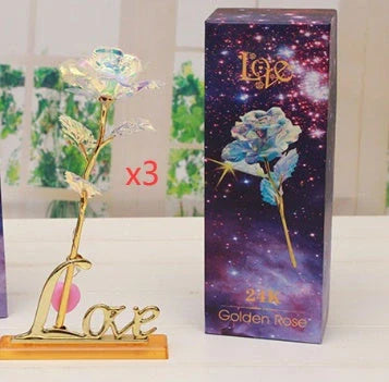A luxurious 24K gold-plated rose flower bouquet set with a gift box and tote bag