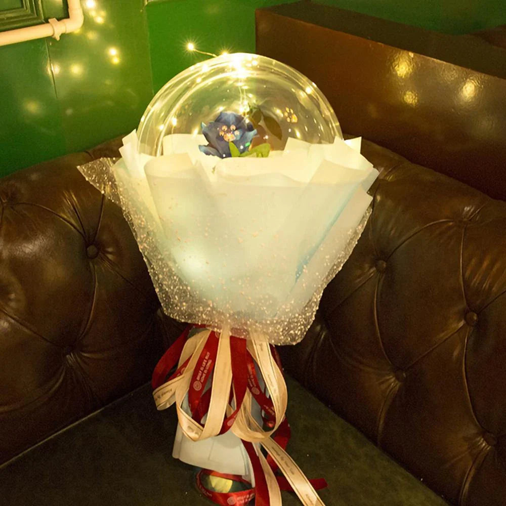 A luminous bouquet of glowing rose-shaped balloons, creating a magical and enchanting display.