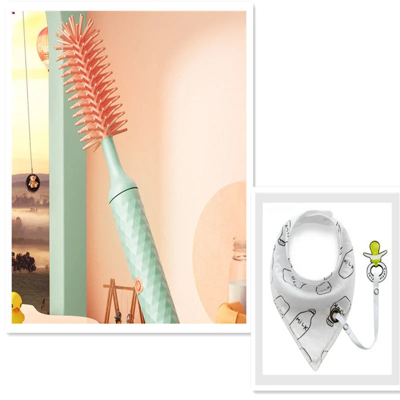 Electric Silicone Bottle Brush with 360-degree rotation for cleaning baby bottles and pacifiers