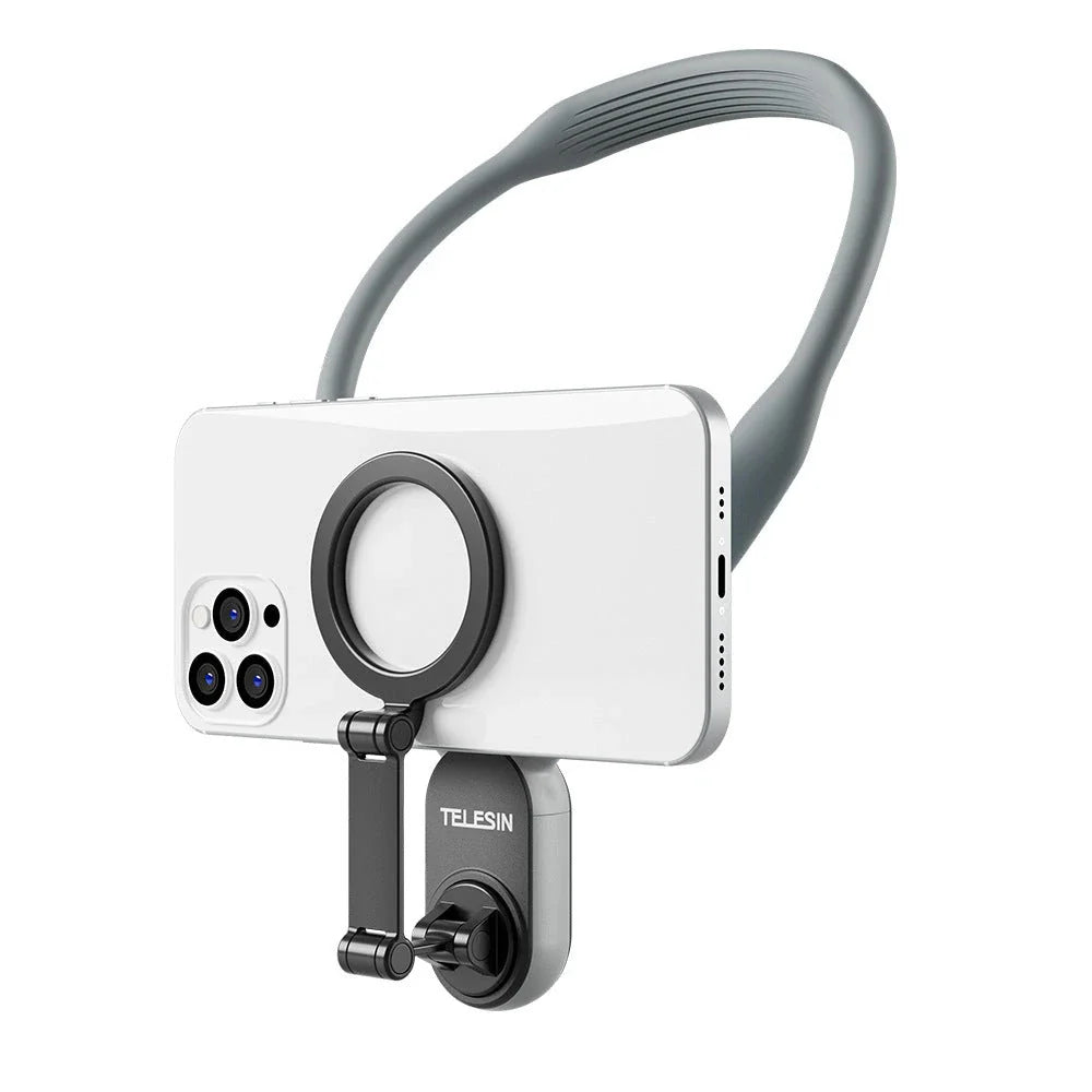 Hands-Free Magnetic Phone Mount for Neckwear with Silicone and Aluminum Construction, Secure Magnetic Suction, and Versatile Orientation Options
