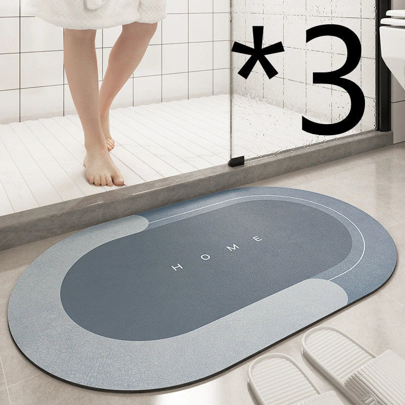 Plush, machine-woven bathroom mat with non-slip surface, available in rectangle and oval shapes in a variety of colours.