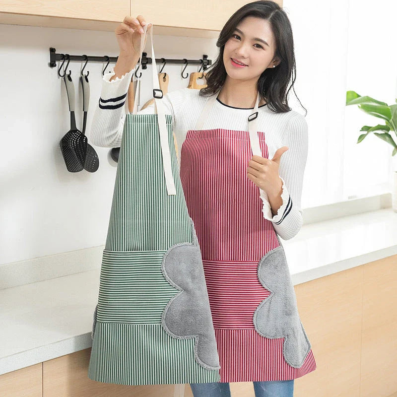 Stylish water-resistant apron with adjustable neck strap, front pockets, and durable Oxford cloth and polyester velvet construction