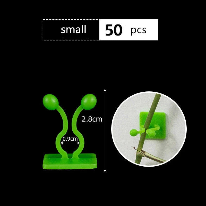 Versatile leaf-shaped plant clips in green, designed to provide discreet and effective support for climbing vines and potted plants