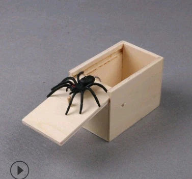 Prank Spider Surprise Box - Realistic Wooden Box That Reveals a Jumping Creature Inside for Practical Jokes and Laughs