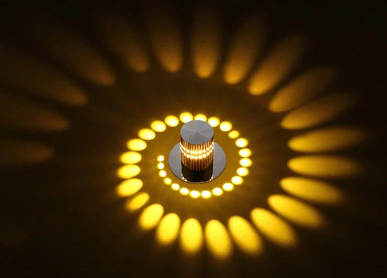 Colorful LED wall lights with a spiral design, featuring a wireless remote control for adjusting the vibrant color-changing display.