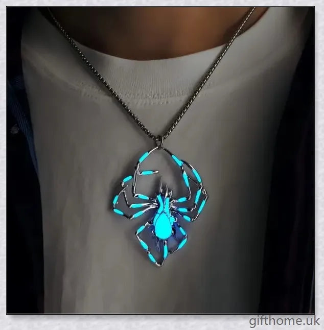Premium stainless steel Halloween necklace with glow-in-the-dark spider pendant