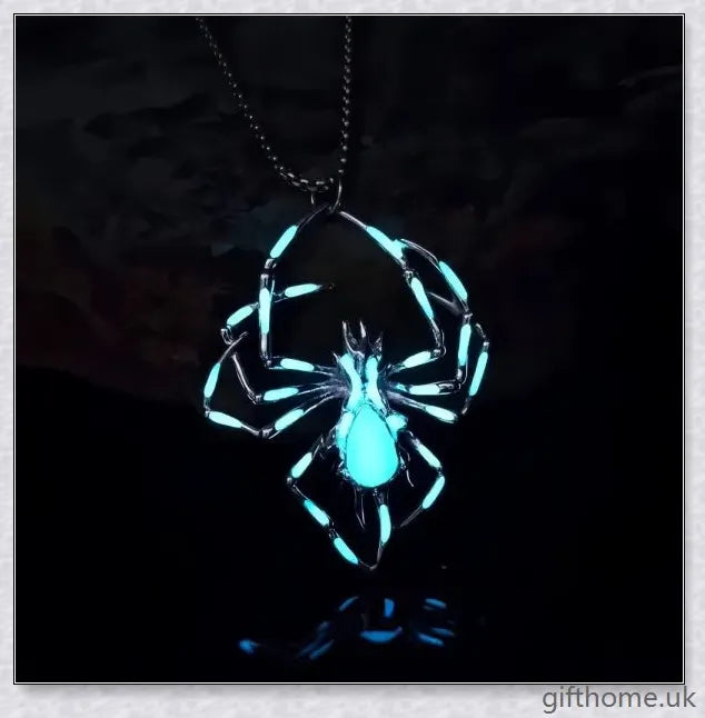 Premium stainless steel Halloween necklace with glow-in-the-dark spider pendant