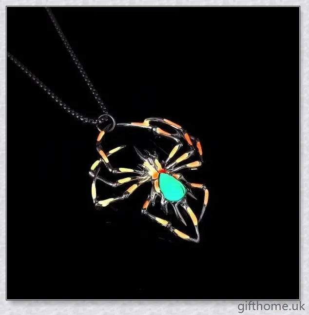 Premium stainless steel Halloween necklace with glow-in-the-dark spider pendant