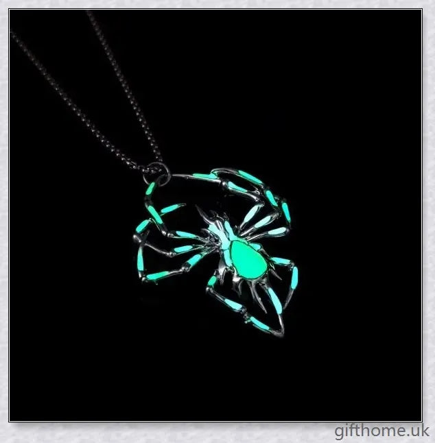 Premium stainless steel Halloween necklace with glow-in-the-dark spider pendant