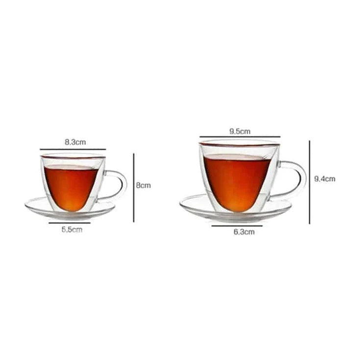 Heart-shaped glass coffee cup made of premium silica glass with a 240ml capacity and heat-resistant design