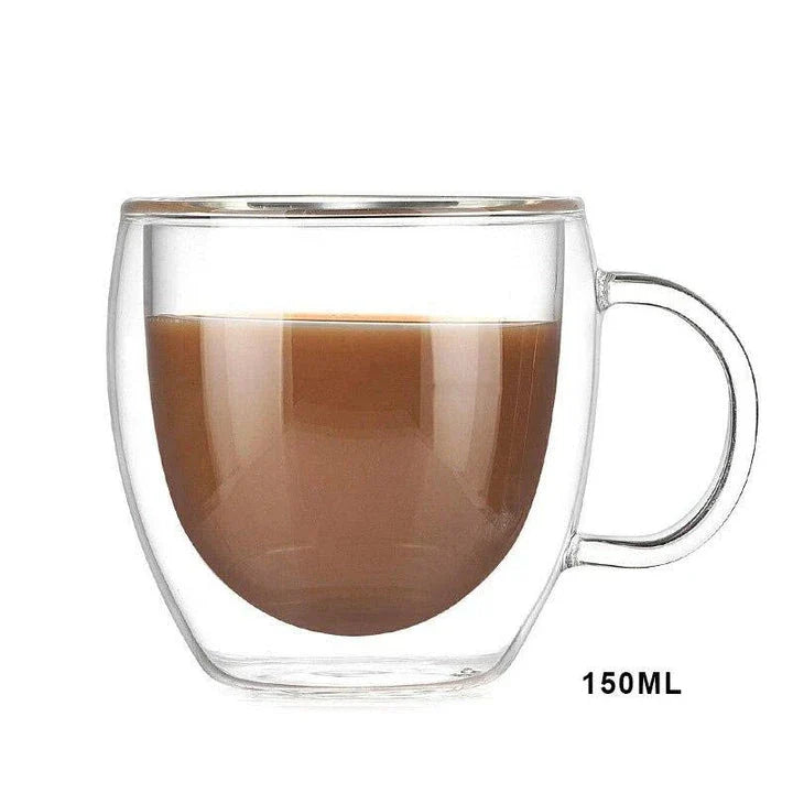 Heart-shaped glass coffee cup made of premium silica glass with a 240ml capacity and heat-resistant design