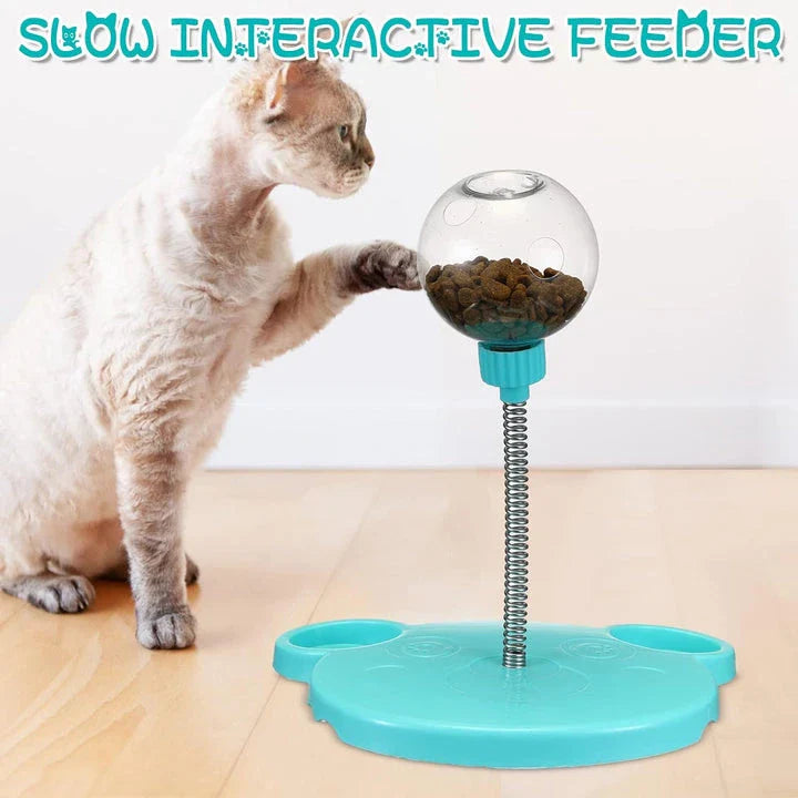 Interactive pet puzzle food ball toy made of durable plastic for cats and dogs, designed to dispense treats and provide mental stimulation.