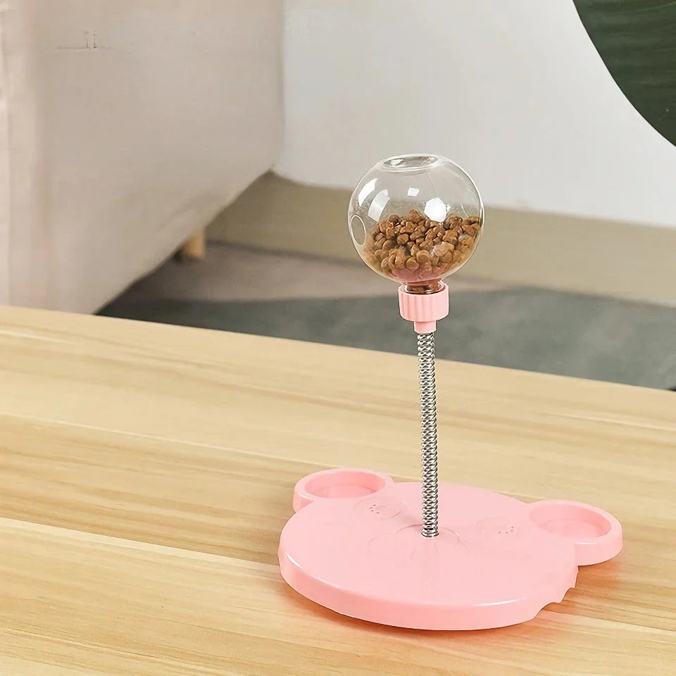 Interactive pet puzzle food ball toy made of durable plastic for cats and dogs, designed to dispense treats and provide mental stimulation.