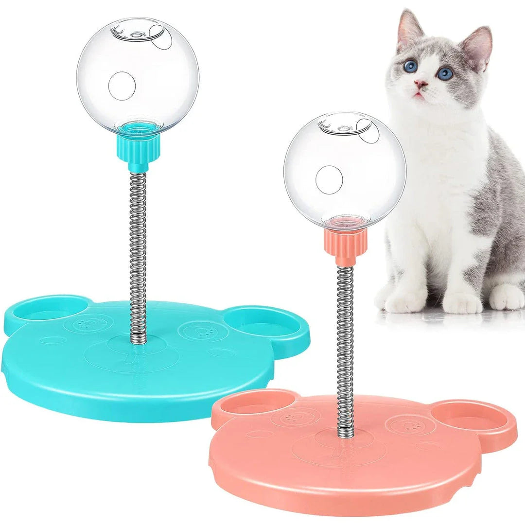 Interactive pet puzzle food ball toy made of durable plastic for cats and dogs, designed to dispense treats and provide mental stimulation.