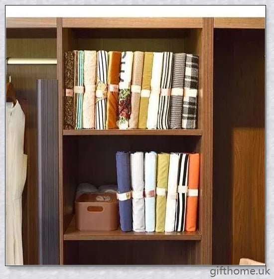 Dress Book - Space-Saving Clothes Folder Organiser with pink and gold colour options, neatly folded clothes, and a tidy wardrobe.