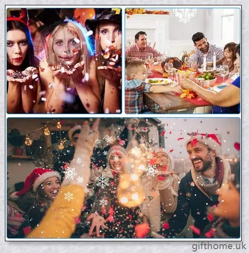 A black projector light with 12 interchangeable slide patterns that can be used for Christmas, Halloween, and other festive occasions.