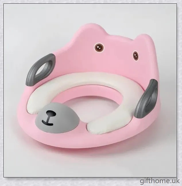 A soft, spongy toilet seat in a charming bear-themed design, providing comfort and safety for your child's bathroom.