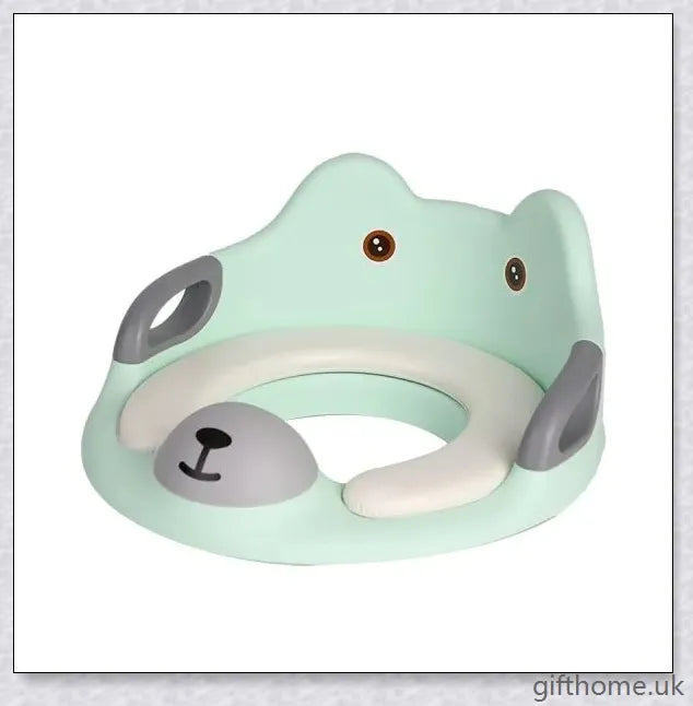 A soft, spongy toilet seat in a charming bear-themed design, providing comfort and safety for your child's bathroom.