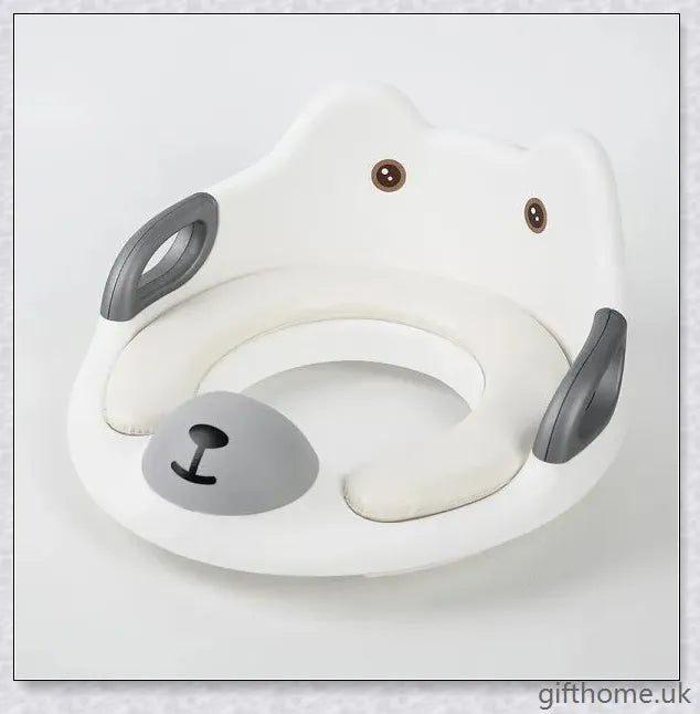 A soft, spongy toilet seat in a charming bear-themed design, providing comfort and safety for your child's bathroom.