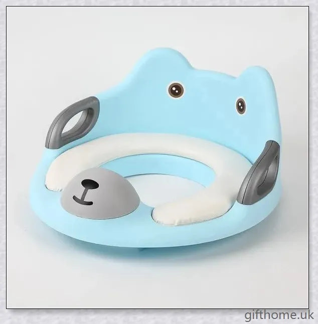 A soft, spongy toilet seat in a charming bear-themed design, providing comfort and safety for your child's bathroom.