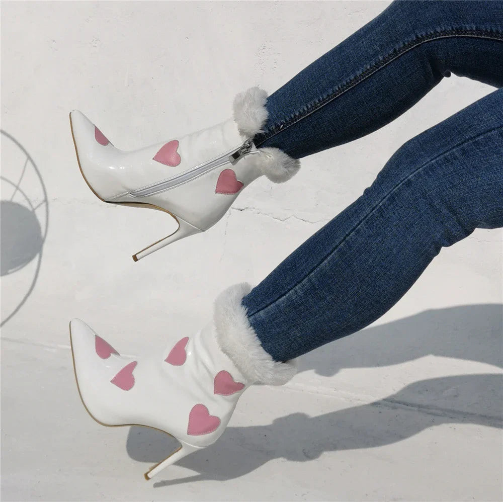 Stylish patent leather peach-coloured pointed toe heels, perfect for Halloween