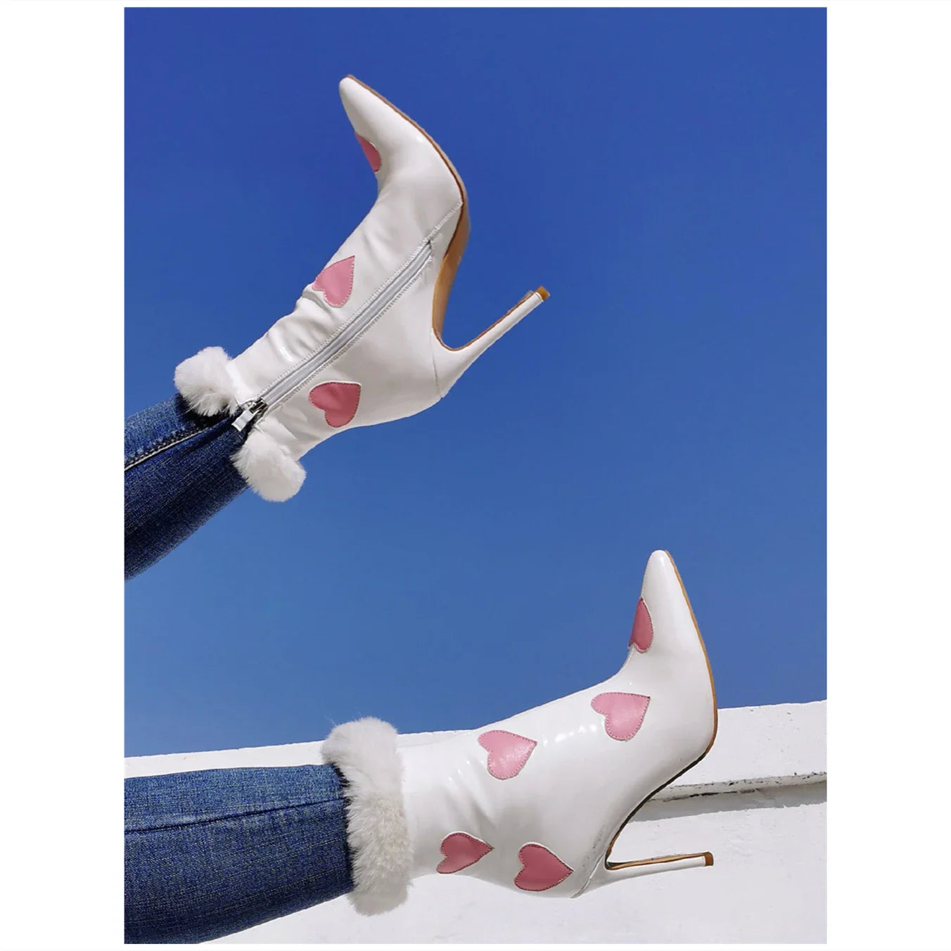 Stylish patent leather peach-coloured pointed toe heels, perfect for Halloween