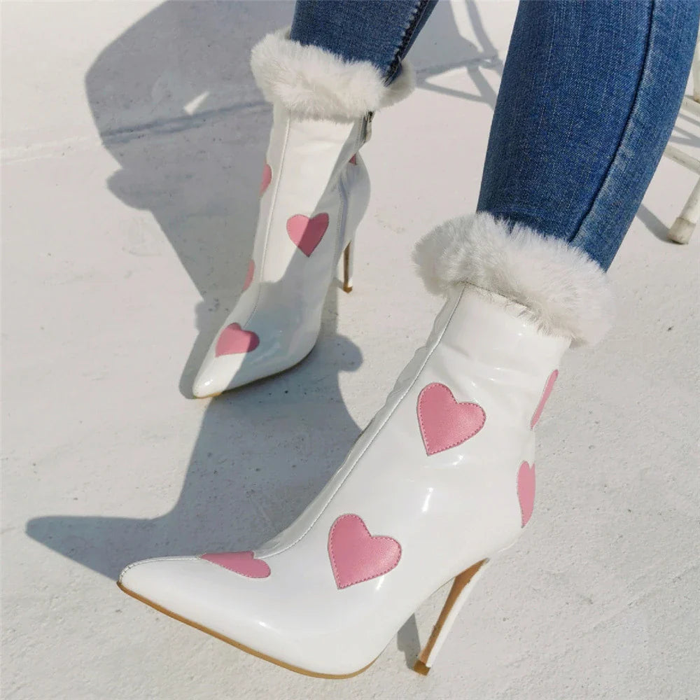 Stylish patent leather peach-coloured pointed toe heels, perfect for Halloween