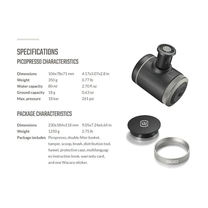 Portable espresso maker with a sleek black design, featuring a naked portafilter and manual operation for crafting premium coffee on the go.