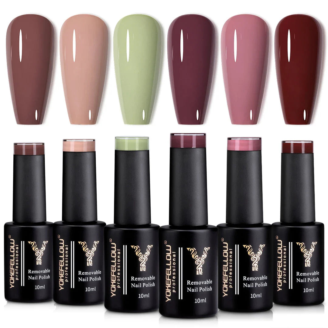 10ml Nude Colour Gel Nail Polish Set - Autumn Collection, featuring six beautiful nude shades for long-lasting, elegant manicures