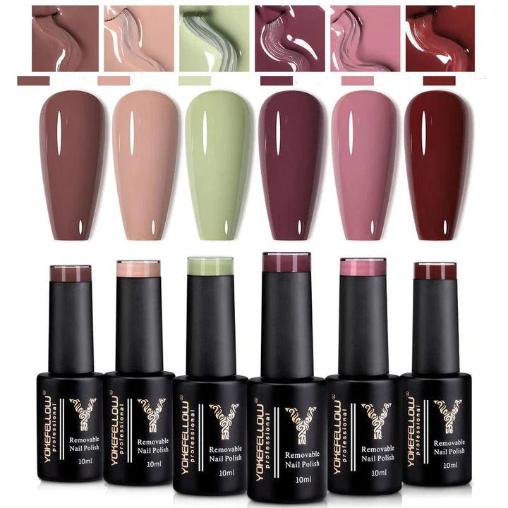 10ml Nude Colour Gel Nail Polish Set - Autumn Collection, featuring six beautiful nude shades for long-lasting, elegant manicures