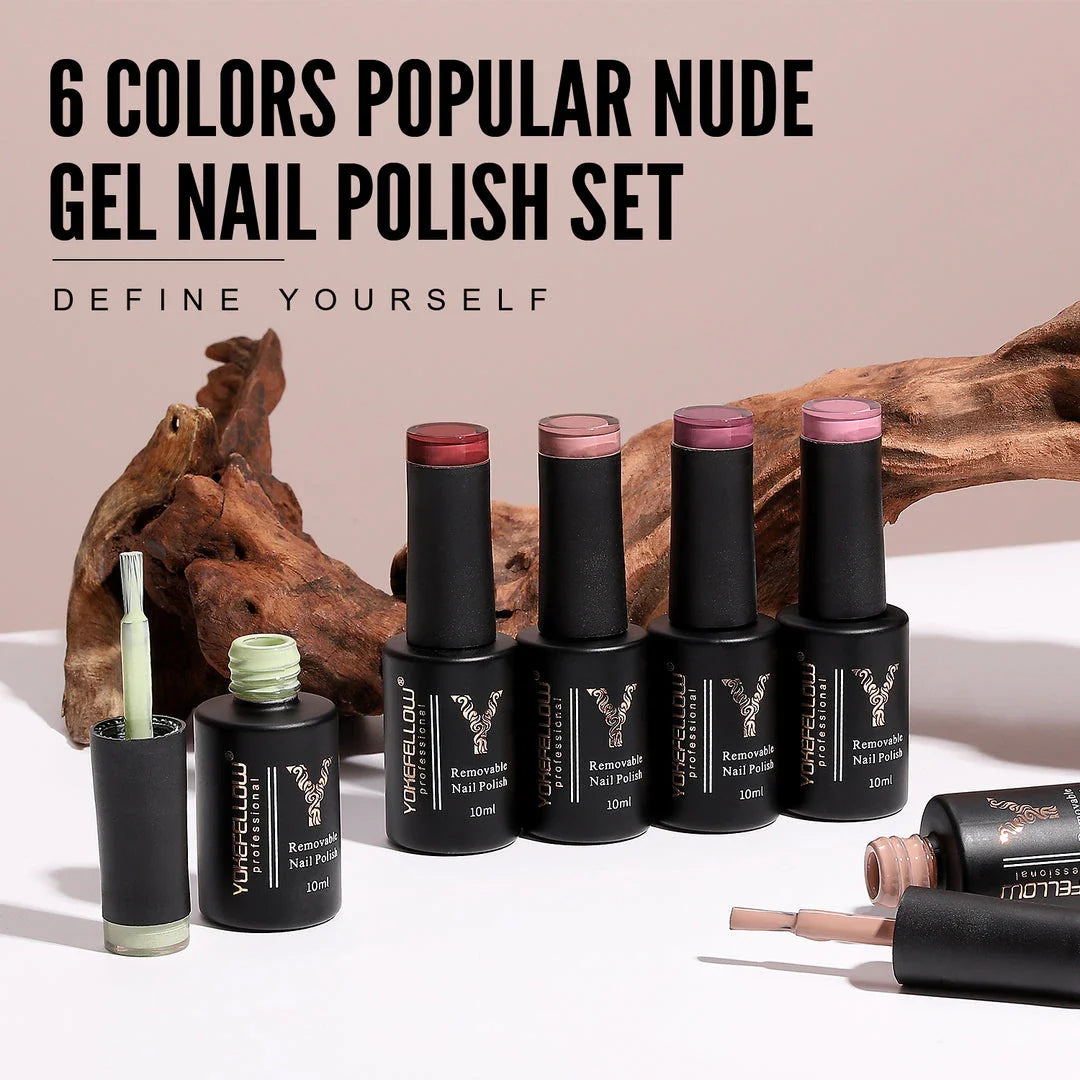 10ml Nude Colour Gel Nail Polish Set - Autumn Collection, featuring six beautiful nude shades for long-lasting, elegant manicures