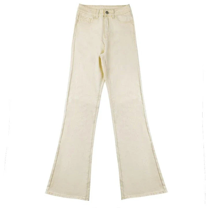 Cotton Denim Women's Casual Slim Jeans in beige colour with high waist and slim fit design