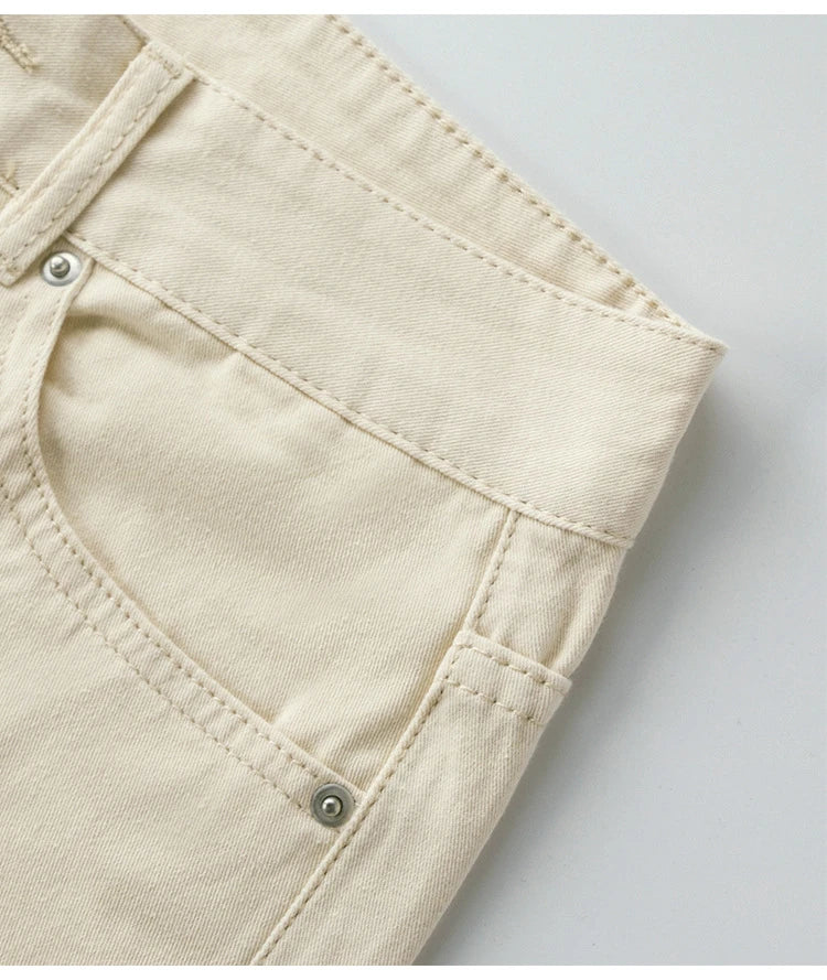 Cotton Denim Women's Casual Slim Jeans in beige colour with high waist and slim fit design
