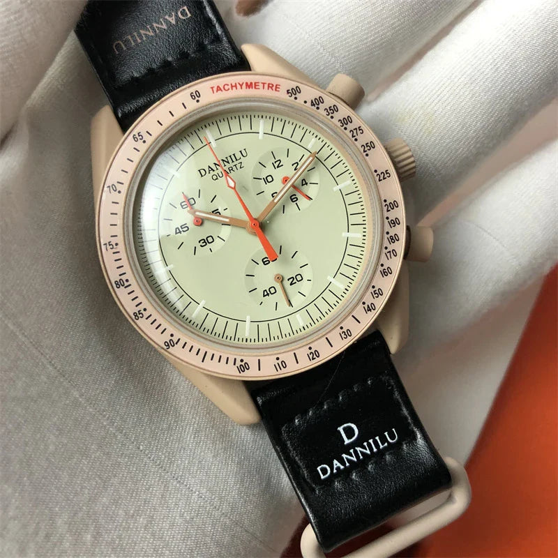Sophisticated multi-function quartz watch with stylish textile strap, featuring a classic round dial and stainless steel clasp