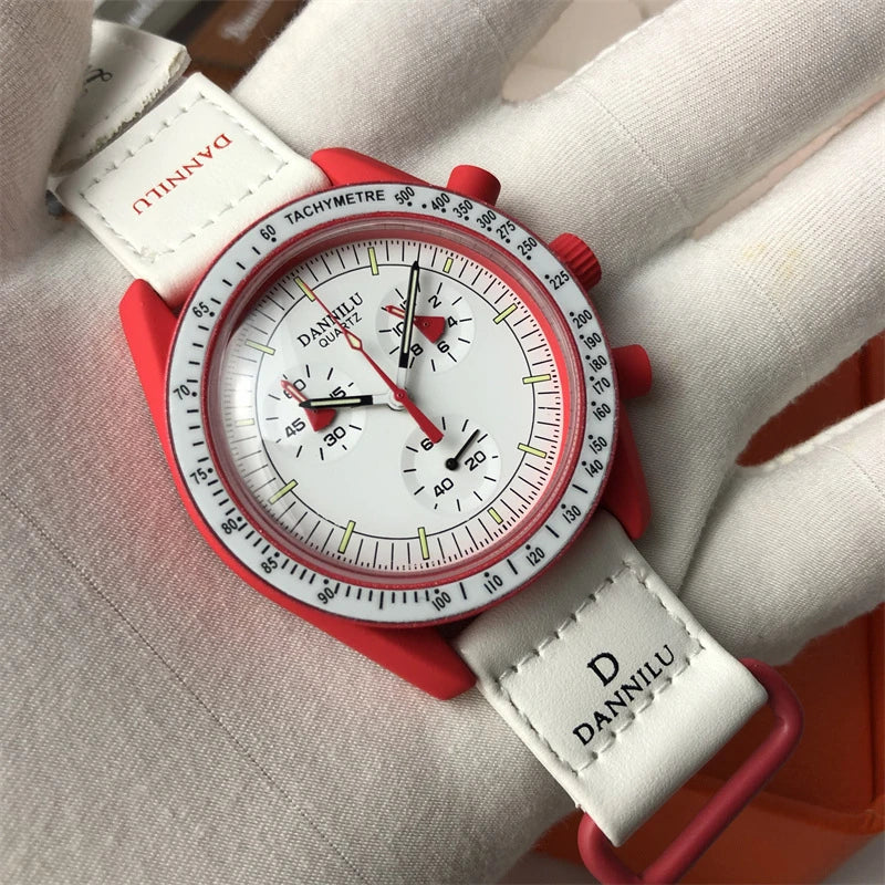 Sophisticated multi-function quartz watch with stylish textile strap, featuring a classic round dial and stainless steel clasp