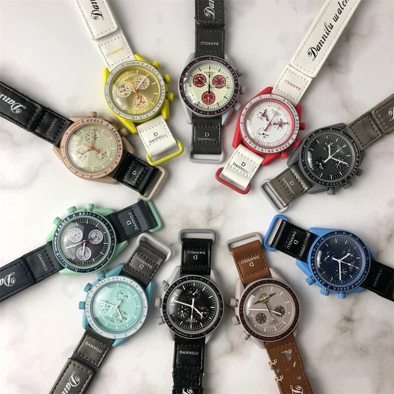 Sophisticated multi-function quartz watch with stylish textile strap, featuring a classic round dial and stainless steel clasp