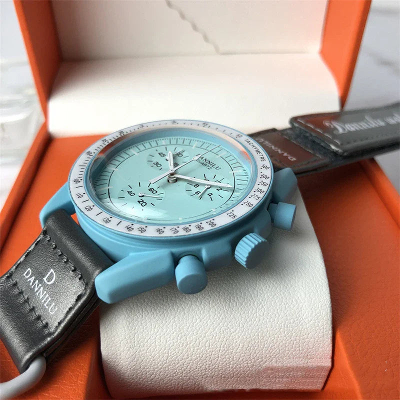 Sophisticated multi-function quartz watch with stylish textile strap, featuring a classic round dial and stainless steel clasp