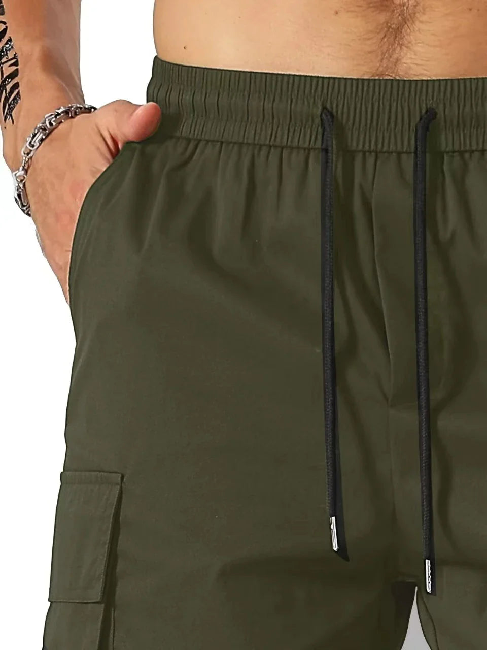 Drawstring waist men's multi-pocket workwear shorts in various colours, designed for comfort and functionality on the job site or for DIY projects.